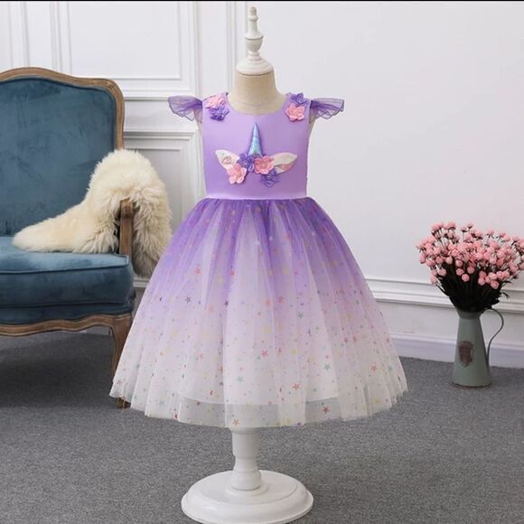 NWT Unicorn Costume Pageant Princess Party Dress with Unicorn Headband and Wings - Picture 2 of 3